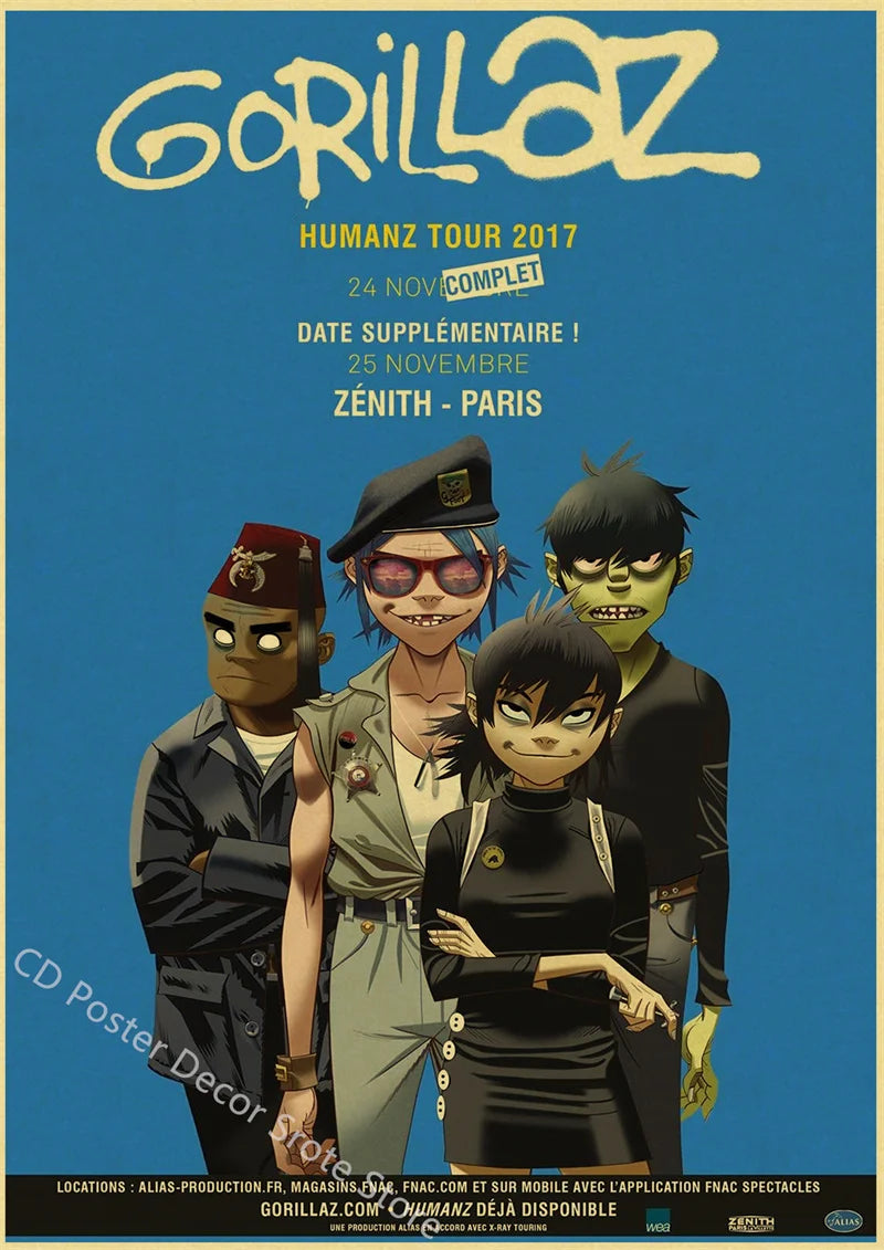 Gorillaz Retro Posters - Demon Days Kraft Paper Vintage Music Prints for Home Room Bar Club Decor