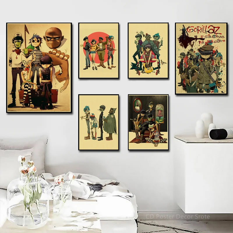 Gorillaz Retro Posters - Demon Days Kraft Paper Vintage Music Prints for Home Room Bar Club Decor