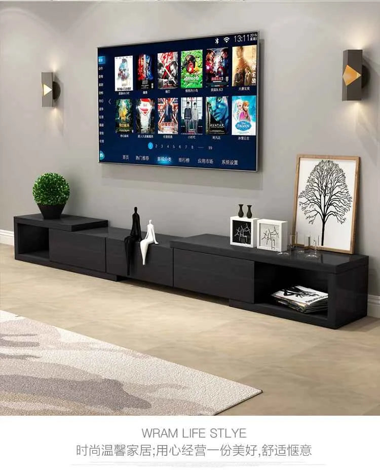 Retractable Modern Tv Stand Hiding Handles Media Cabinet Floor Tv Stand Black High End Mobili Per La Casa Home Furniture