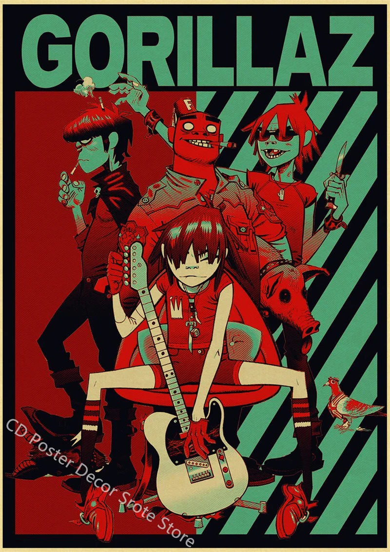 Gorillaz Retro Posters - Demon Days Kraft Paper Vintage Music Prints for Home Room Bar Club Decor