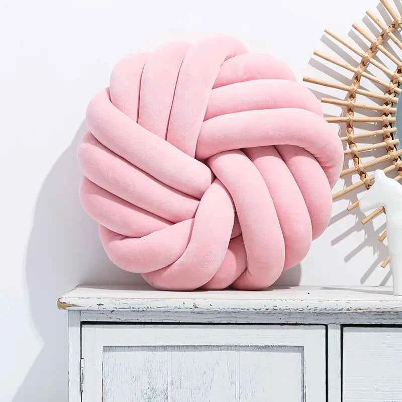 Cream Coffee Knot Pillow Ball Large Decorative Throw Pillows Velvet Round Knotted Pillow for Home Bed Room Couch Decor Office