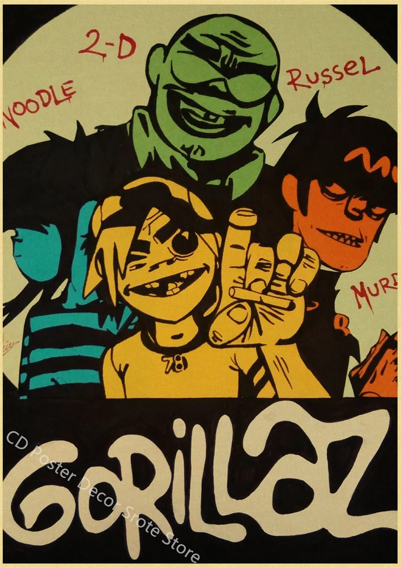 Gorillaz Retro Posters - Demon Days Kraft Paper Vintage Music Prints for Home Room Bar Club Decor