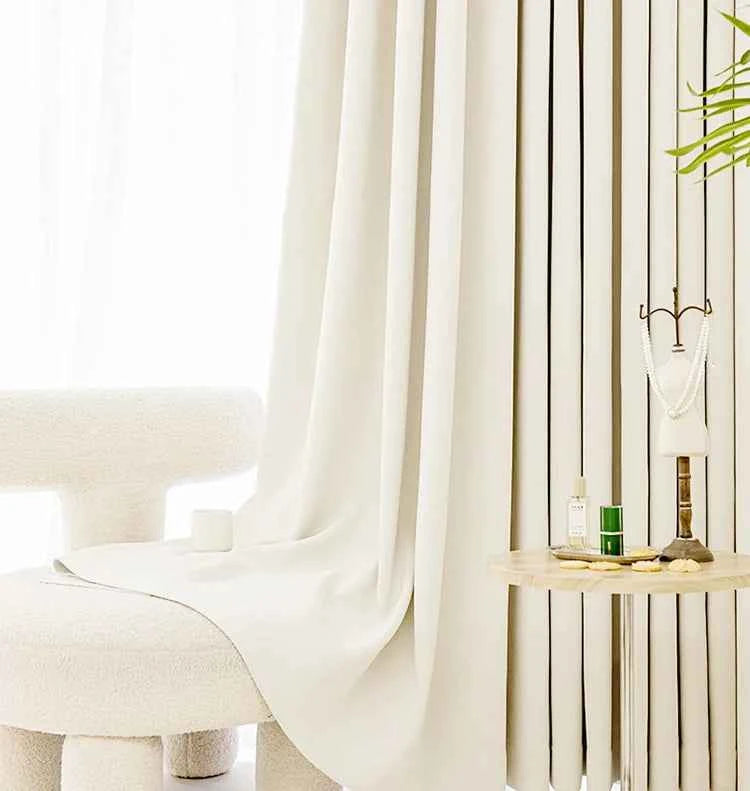 French Chenille Cream White Velvet Curtain Modern Simple Blackout Curtains for Living Dining room Bedroom Tulle Customization