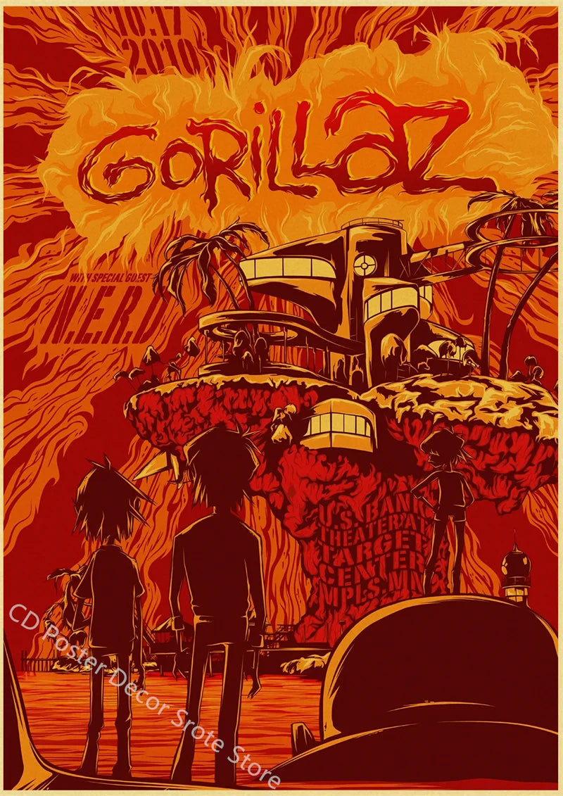 Gorillaz Retro Posters - Demon Days Kraft Paper Vintage Music Prints for Home Room Bar Club Decor