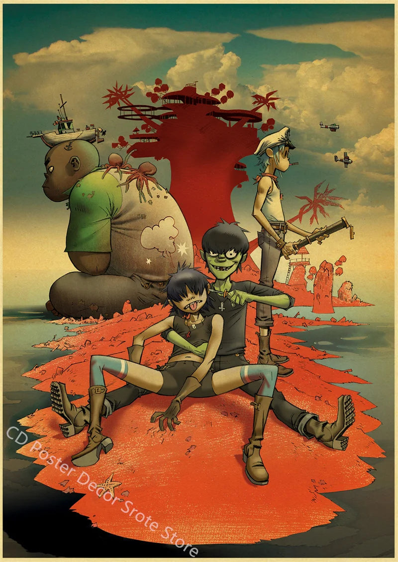 Gorillaz Retro Posters - Demon Days Kraft Paper Vintage Music Prints for Home Room Bar Club Decor