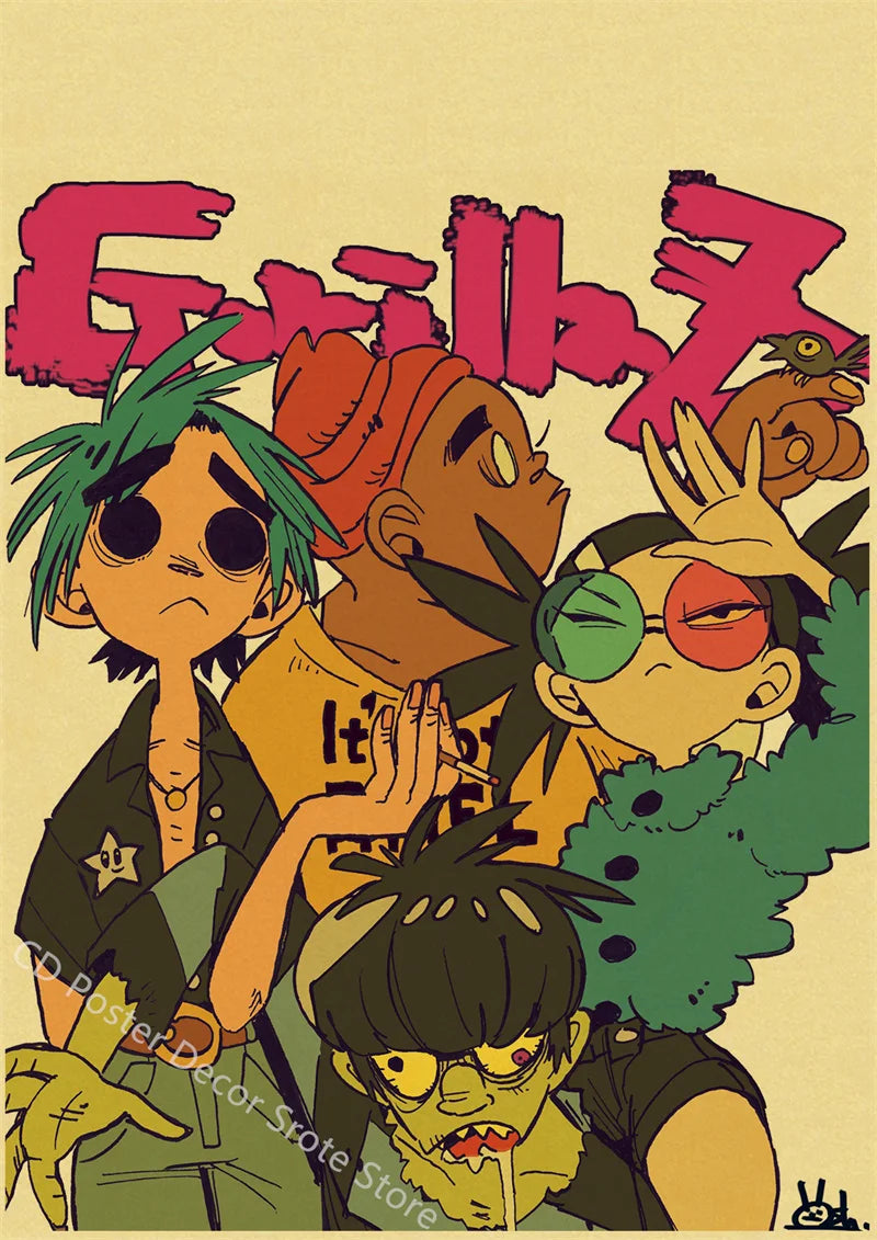 Gorillaz Retro Posters - Demon Days Kraft Paper Vintage Music Prints for Home Room Bar Club Decor