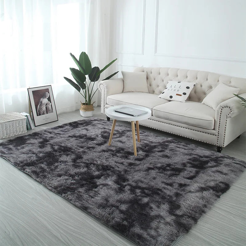 Machine Washable Shaggy Rug for Bedroom - Grey Fluffy Soft Area Carpet with Non-Slip Design