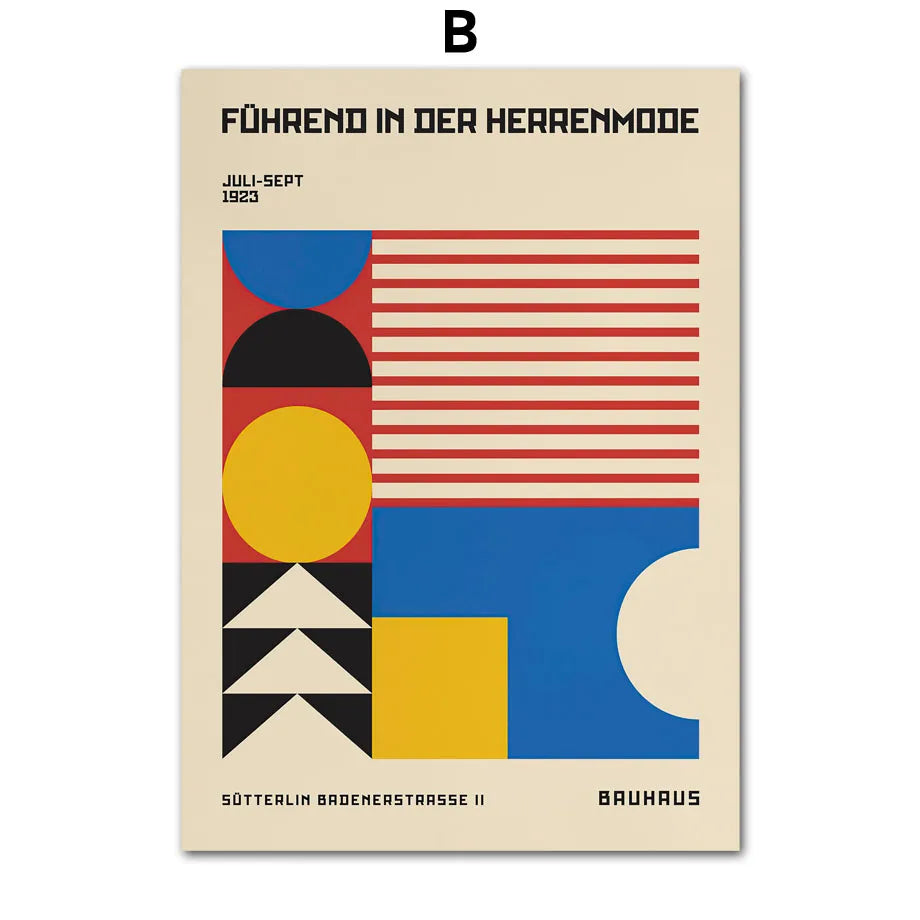 Bauhaus Geometry Canvas Art - Mondrian Gallery Wall Pop Art Poster for Living Room Decor