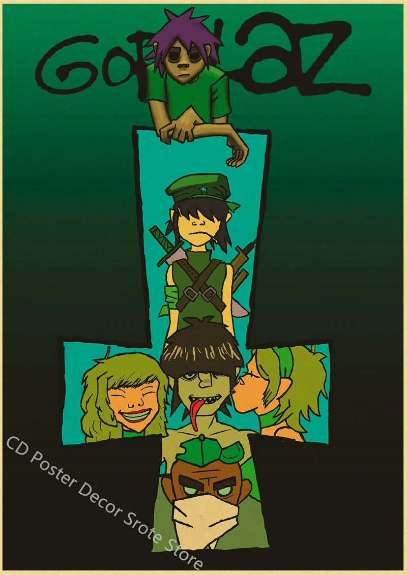 Gorillaz Retro Posters - Demon Days Kraft Paper Vintage Music Prints for Home Room Bar Club Decor