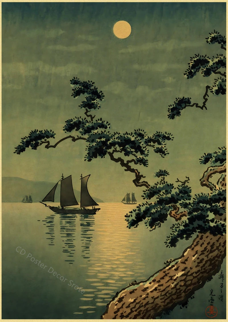 Japanese Vintage Landscapes Posters Traditional Scenery Retro Prints Art Wall Paintings Room Home Bar Restaurant Decor Picture