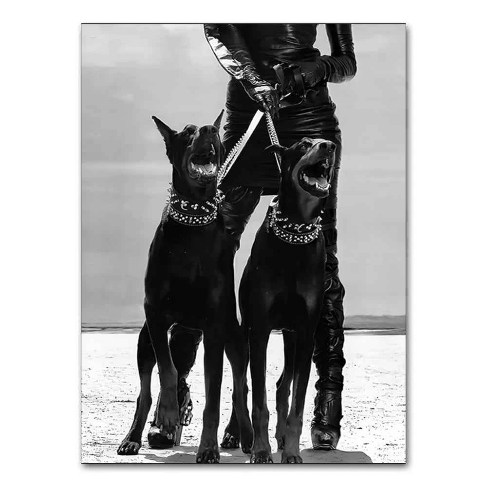 Black White Doberman Pinscher Gun Wall Decoration Poster Modern Highend Home Decor Canvas Painting Art Prints Living Room Murals