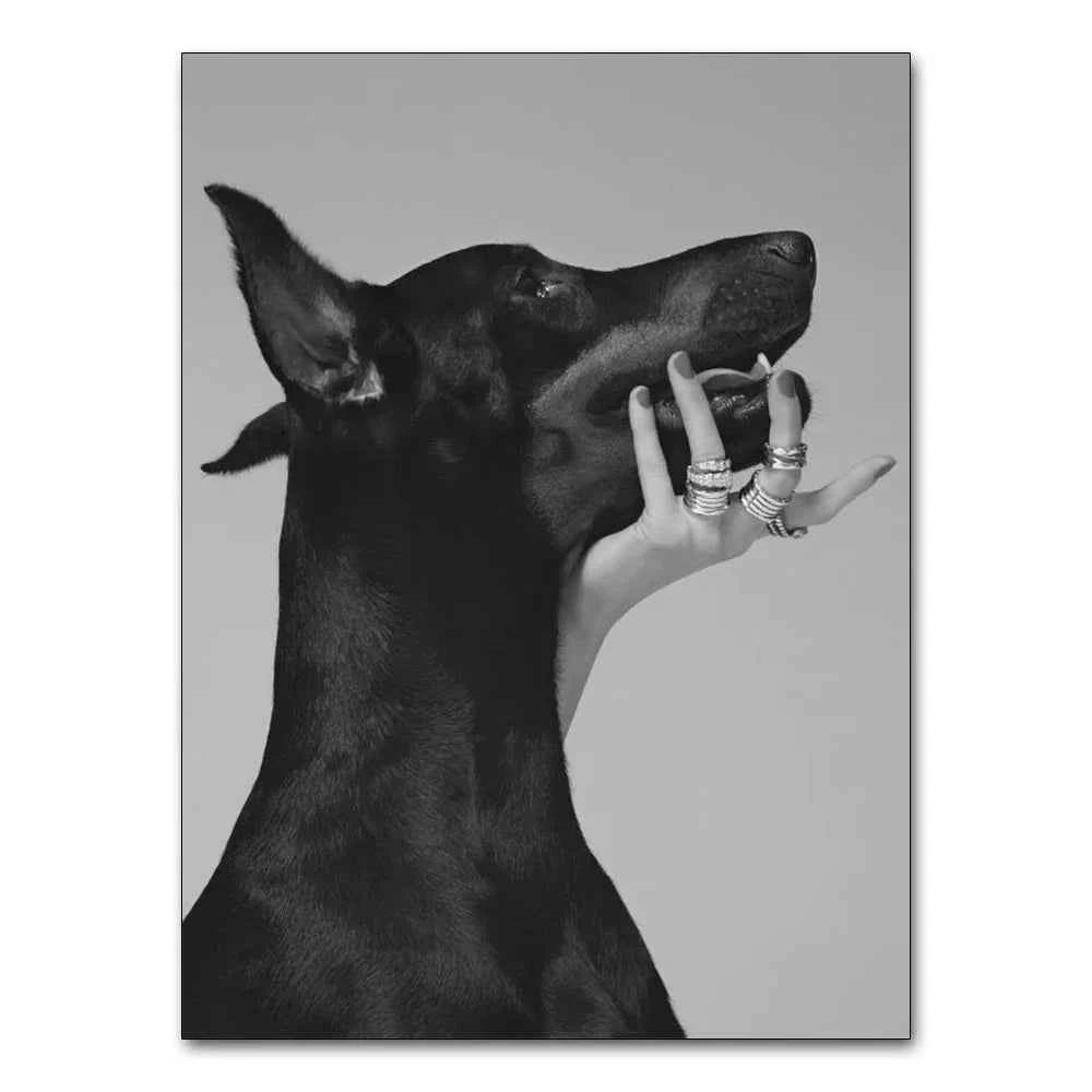 Black White Doberman Pinscher Gun Wall Decoration Poster Modern Highend Home Decor Canvas Painting Art Prints Living Room Murals