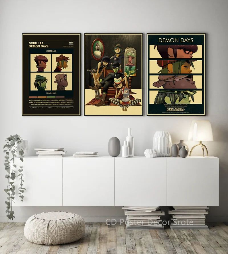 Gorillaz Retro Posters - Demon Days Kraft Paper Vintage Music Prints for Home Room Bar Club Decor