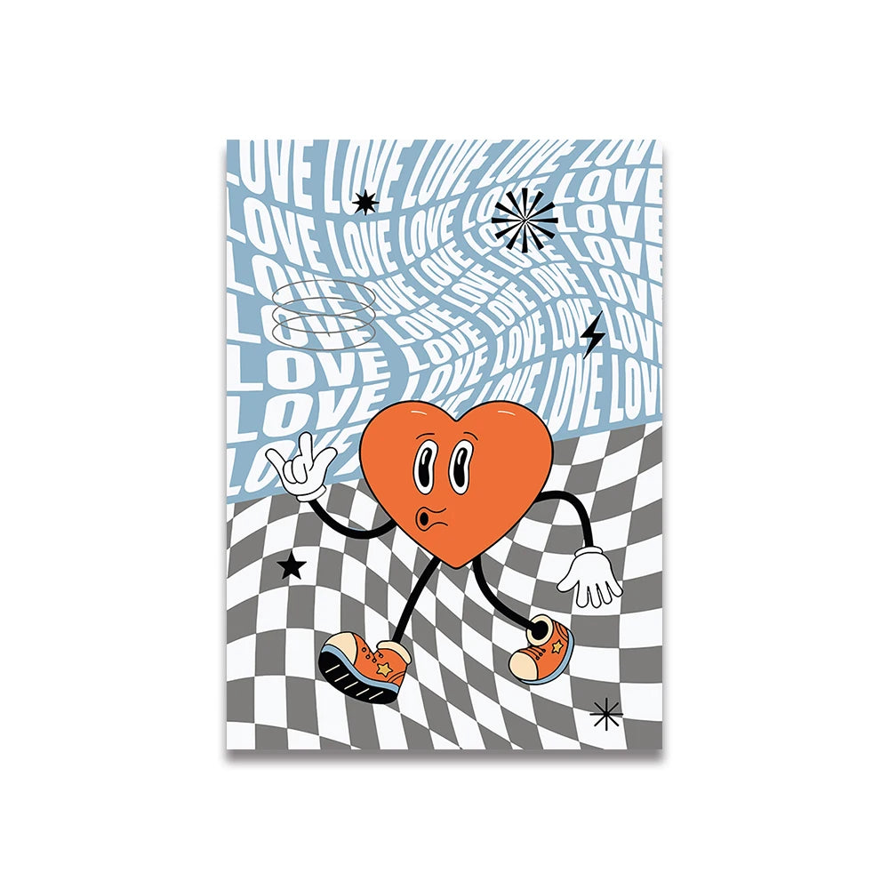 Simplicity Vintage Pink Canvas Wall Art - Cartoon Print Posters for Home Decor, Living Room & Bedroom