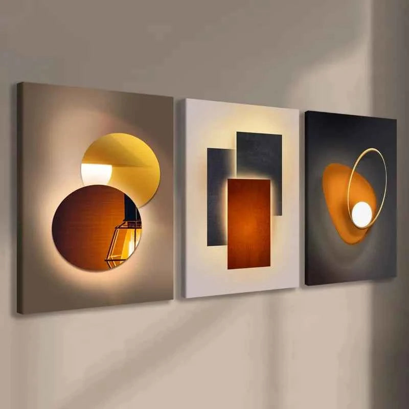 3pcs Modern Minimalist Wall Art Geometric Canvas Painting - Luxury Orange Circle Prints for Home Decor