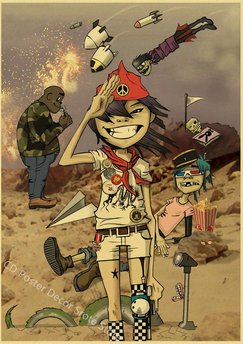 Gorillaz Retro Posters - Demon Days Kraft Paper Vintage Music Prints for Home Room Bar Club Decor