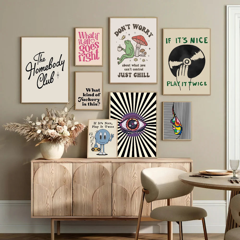 Simplicity Vintage Pink Canvas Wall Art - Cartoon Print Posters for Home Decor, Living Room & Bedroom