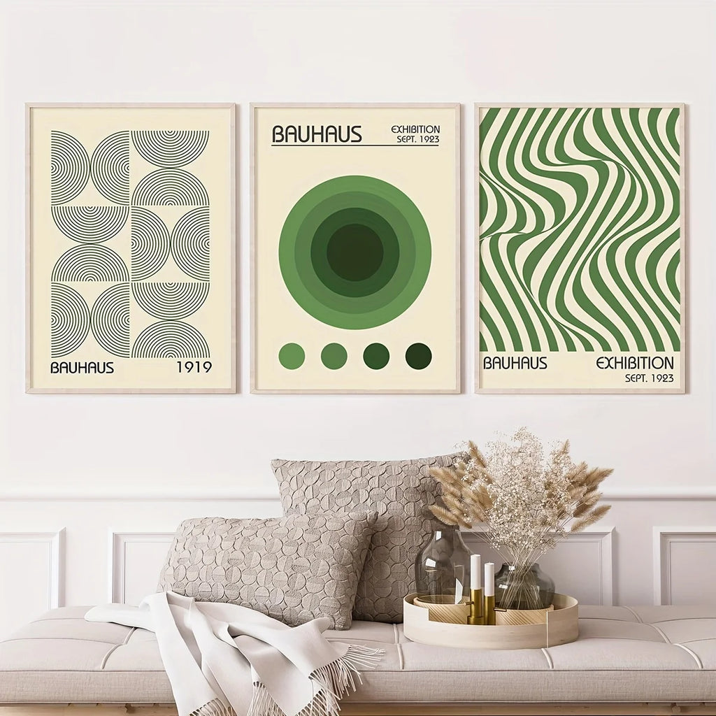 3pcs Bauhaus Geometric Wall Art Prints, Minimalist Modern Posters, Mid-Century Artwork for Home Decor, Unframed Canvas Art Set