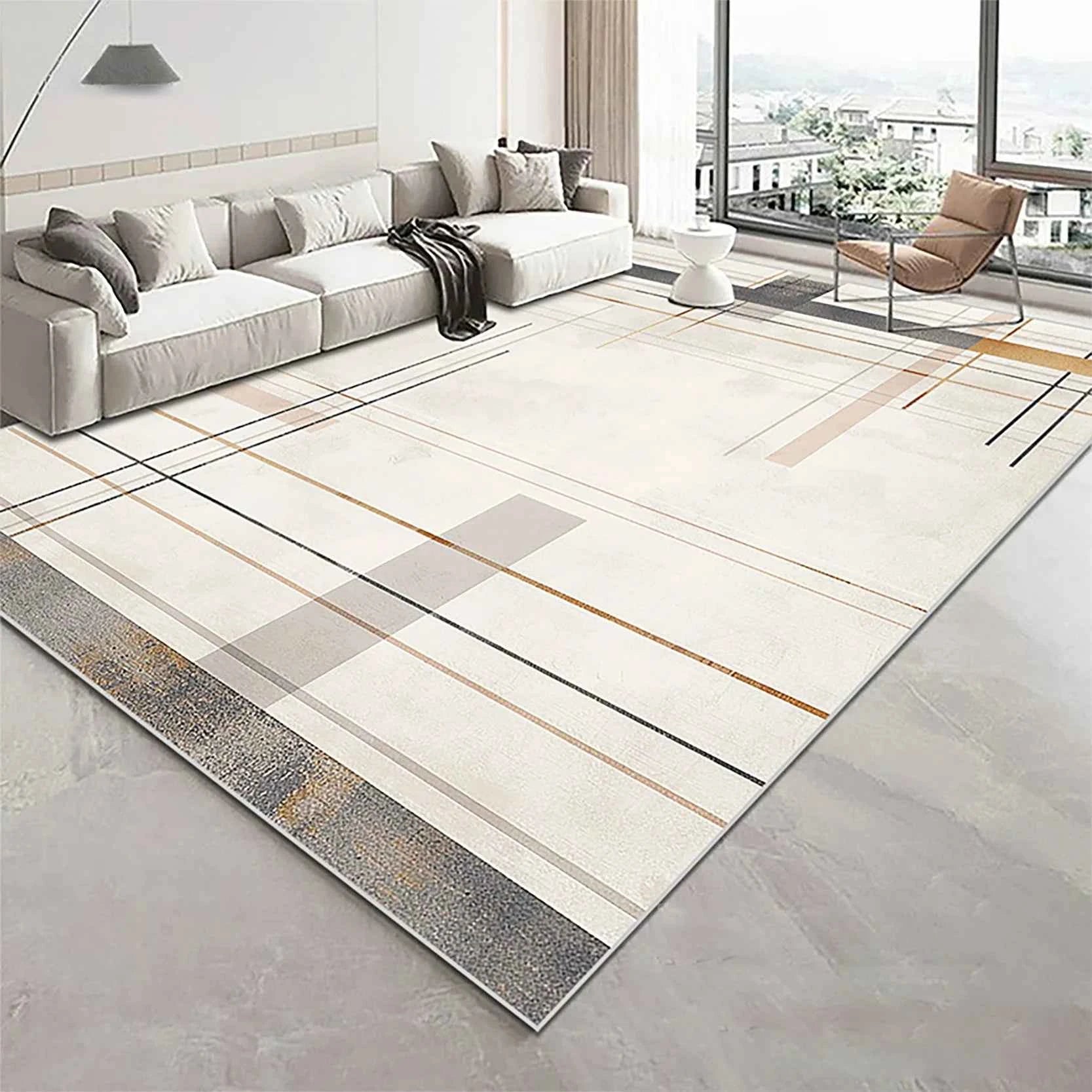Modern Golden Geometry Carpet for Living Room Light Luxury Rugs for Bedroom Decor Large Area Lounge Sofa Side Floor Mats 200x300