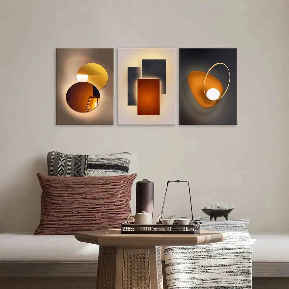 3pcs Modern Minimalist Wall Art Geometric Canvas Painting - Luxury Orange Circle Prints for Home Decor