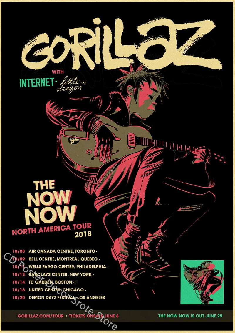 Gorillaz Retro Posters - Demon Days Kraft Paper Vintage Music Prints for Home Room Bar Club Decor