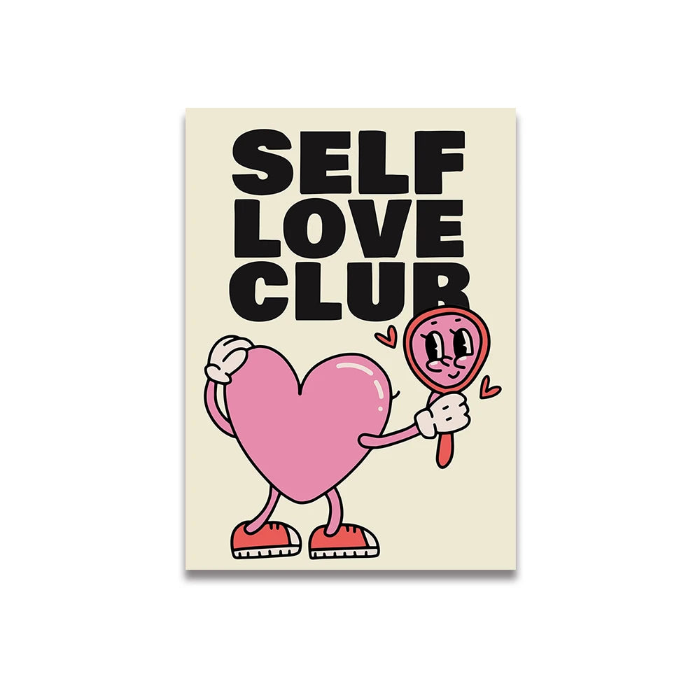 Simplicity Vintage Pink Canvas Wall Art - Cartoon Print Posters for Home Decor, Living Room & Bedroom