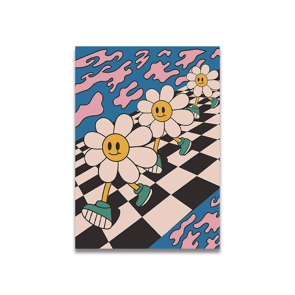 Simplicity Vintage Pink Canvas Wall Art - Cartoon Print Posters for Home Decor, Living Room & Bedroom