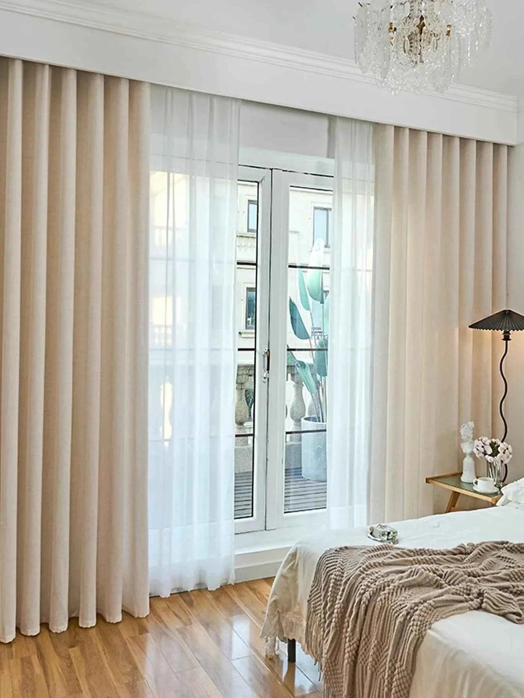 French retro high-end Japanese linen curtains beige living room bedroom gauze curtains for all season