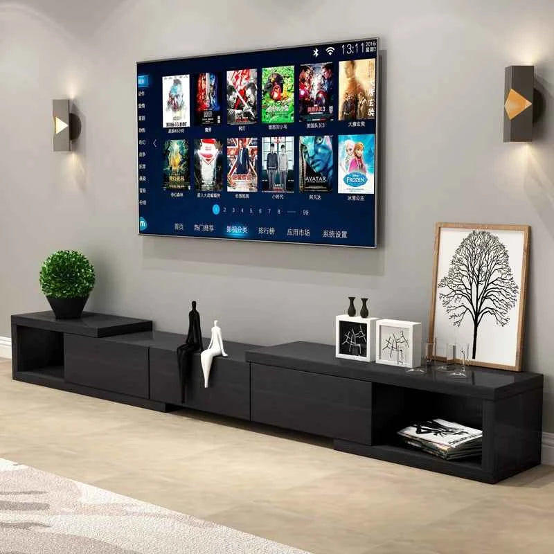 Retractable Modern Tv Stand Hiding Handles Media Cabinet Floor Tv Stand Black High End Mobili Per La Casa Home Furniture