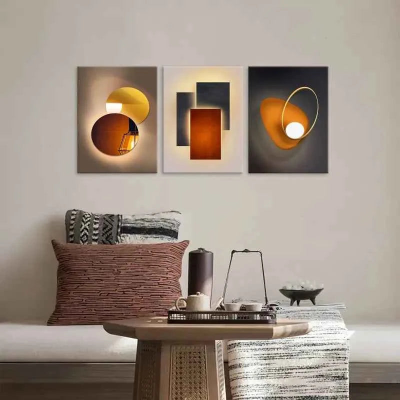 3pcs Modern Minimalist Wall Art Geometric Canvas Painting - Luxury Orange Circle Prints for Home Decor
