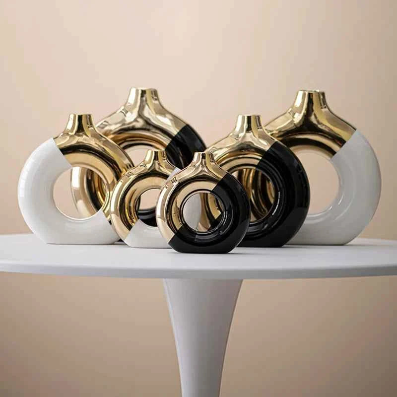 Ceramic Flower Vases For Living Room Luxury Nordic Plant Pot,Dinning Table Hotel Home Decoration,Wedding Festival Artwork Golden