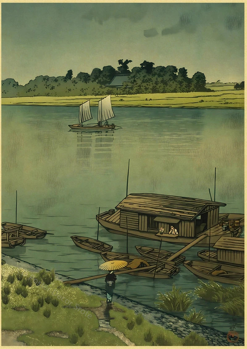 Japanese Vintage Landscapes Posters Traditional Scenery Retro Prints Art Wall Paintings Room Home Bar Restaurant Decor Picture