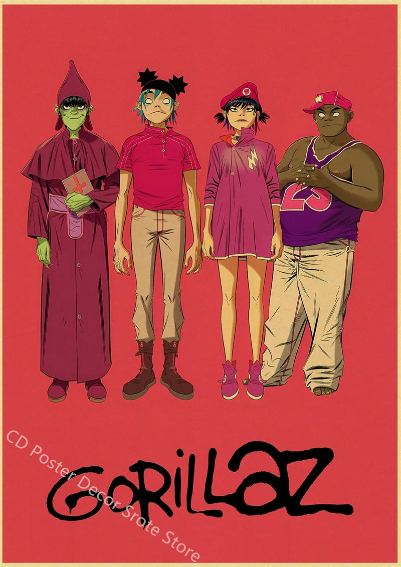 Gorillaz Retro Posters - Demon Days Kraft Paper Vintage Music Prints for Home Room Bar Club Decor