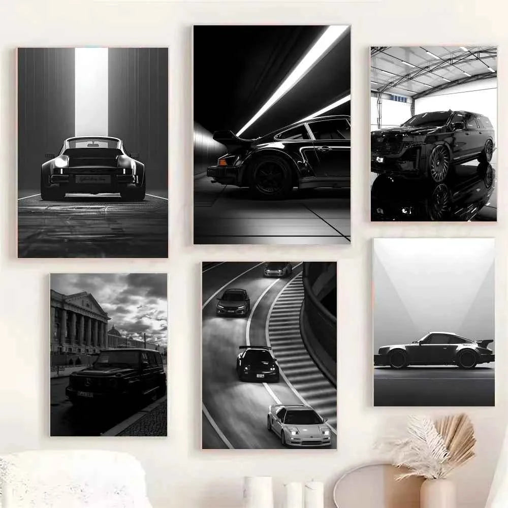 1PC Black And White Luxury Car Art Poster Poster Paper Print Home Living Room Bedroom Entrance Bar Cafe Art Painting Decoration
