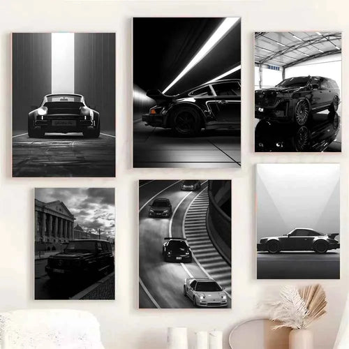 1PC Black And White Luxury Car Art Poster Poster Paper Print Home Living Room Bedroom Entrance Bar Cafe Art Painting Decoration