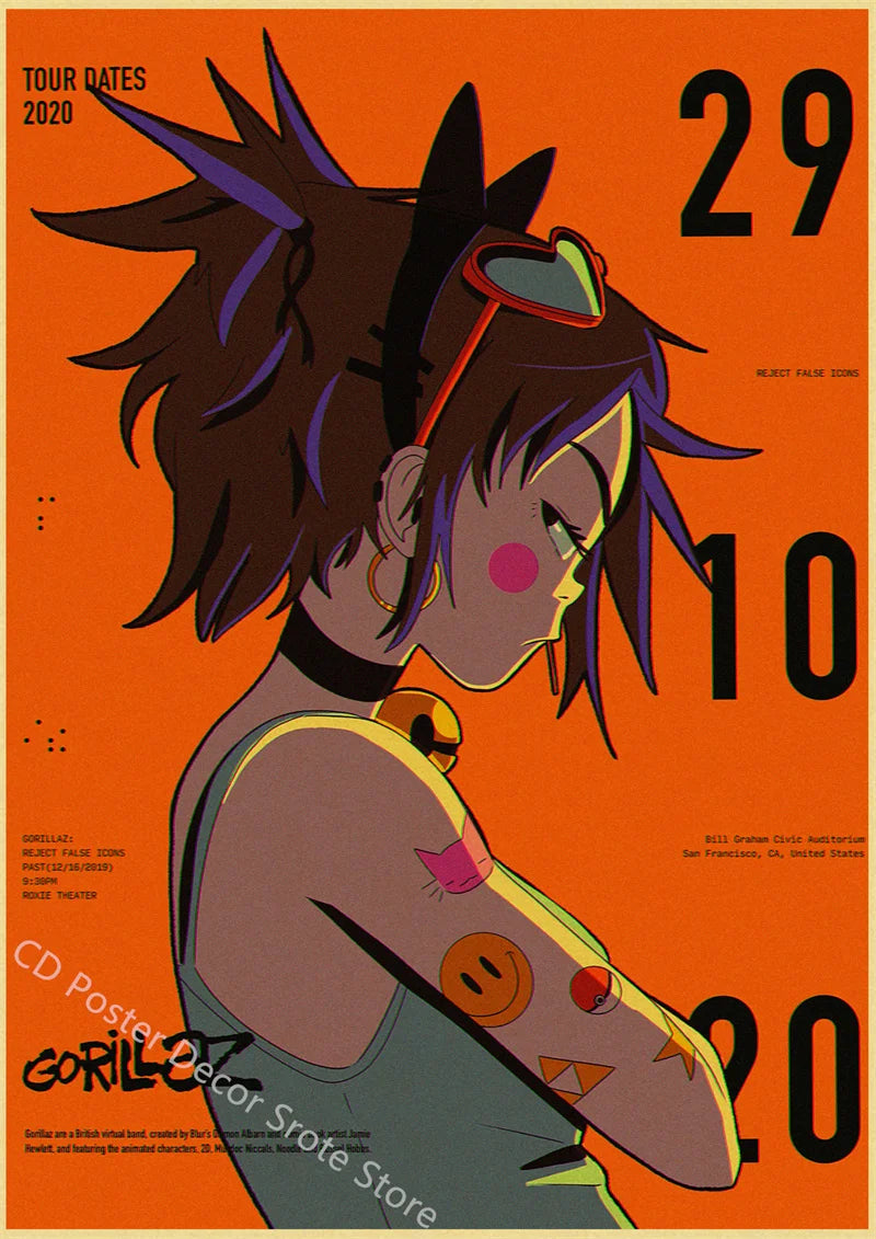 Gorillaz Retro Posters - Demon Days Kraft Paper Vintage Music Prints for Home Room Bar Club Decor