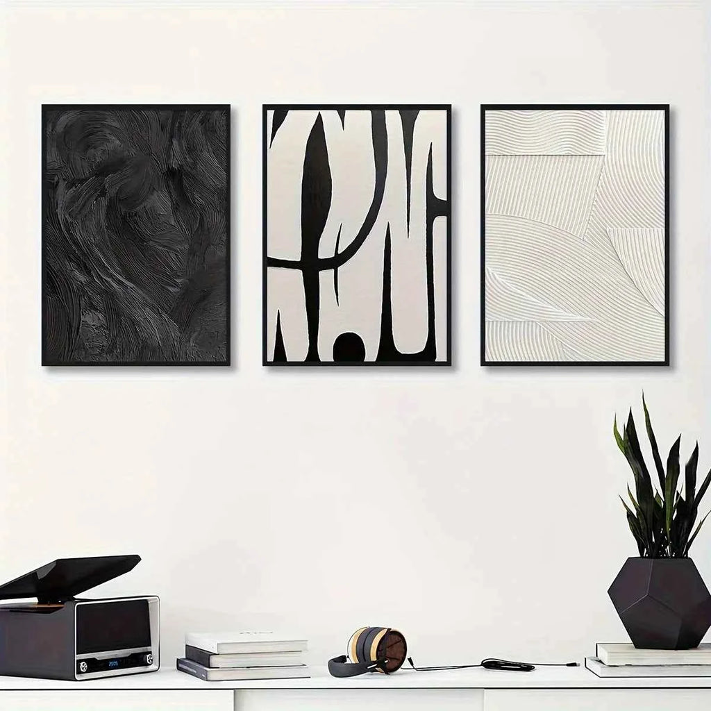 3pcs Abstract Black and White Canvas Wall Art Set Posters, Texture Paintings, Ideal Gift for Room Decoration