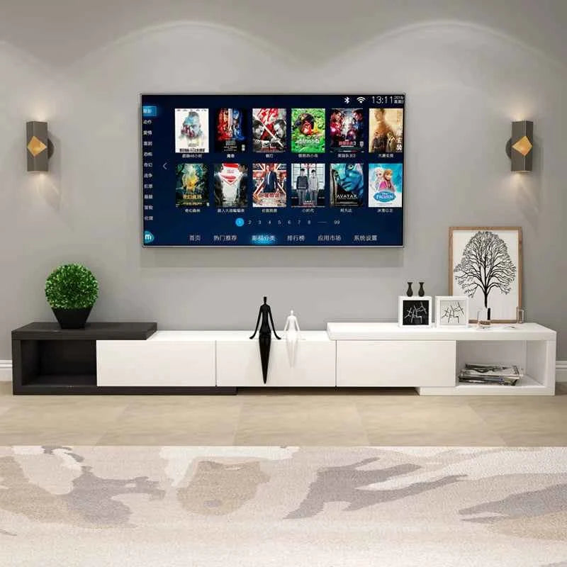 Retractable Modern Tv Stand Hiding Handles Media Cabinet Floor Tv Stand Black High End Mobili Per La Casa Home Furniture