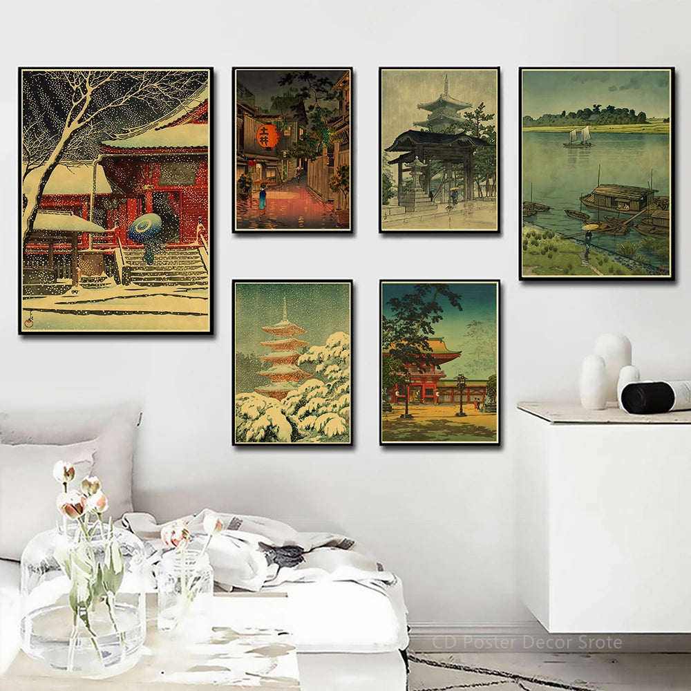 Japanese Vintage Landscapes Posters Traditional Scenery Retro Prints Art Wall Paintings Room Home Bar Restaurant Decor Picture