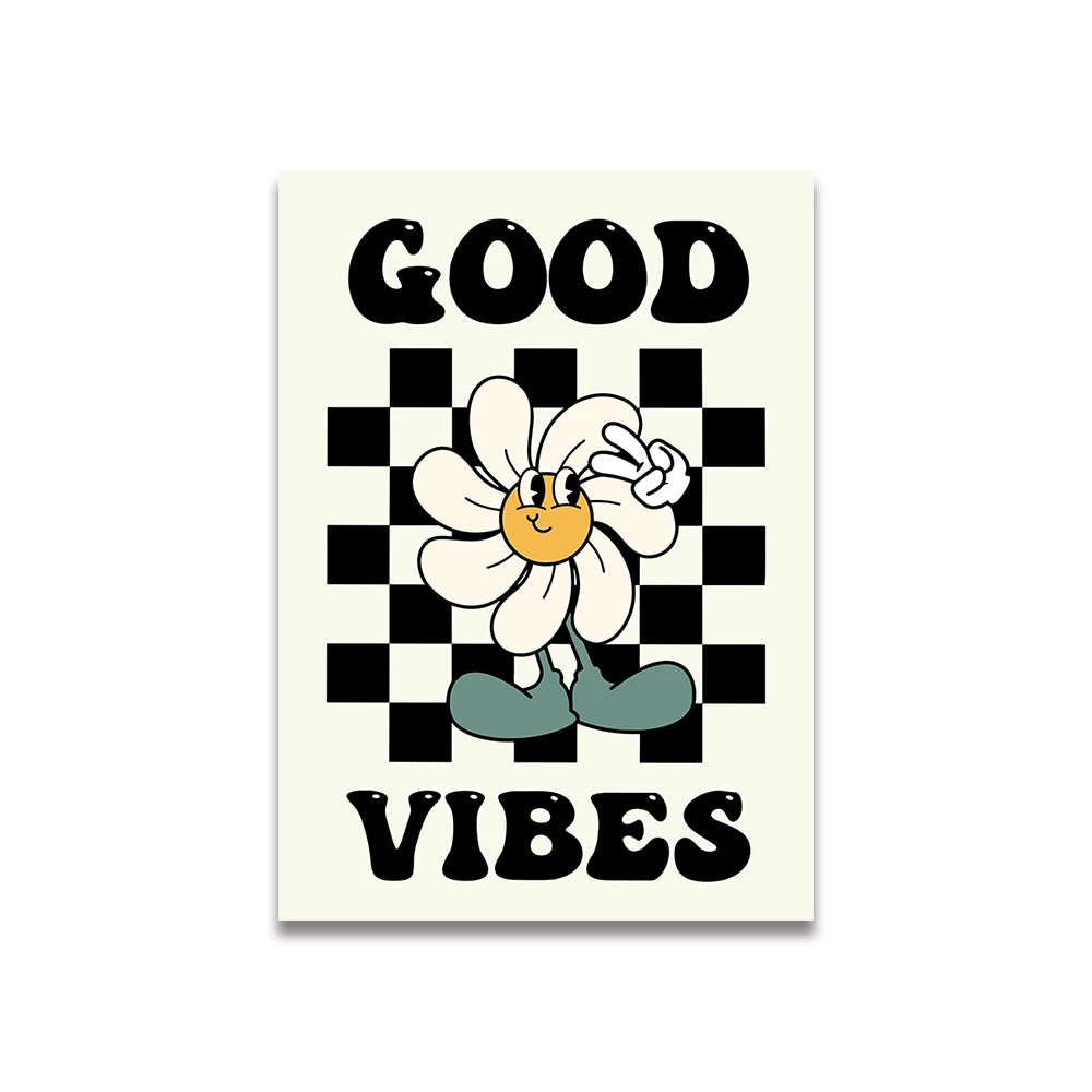 Simplicity Vintage Pink Canvas Wall Art - Cartoon Print Posters for Home Decor, Living Room & Bedroom