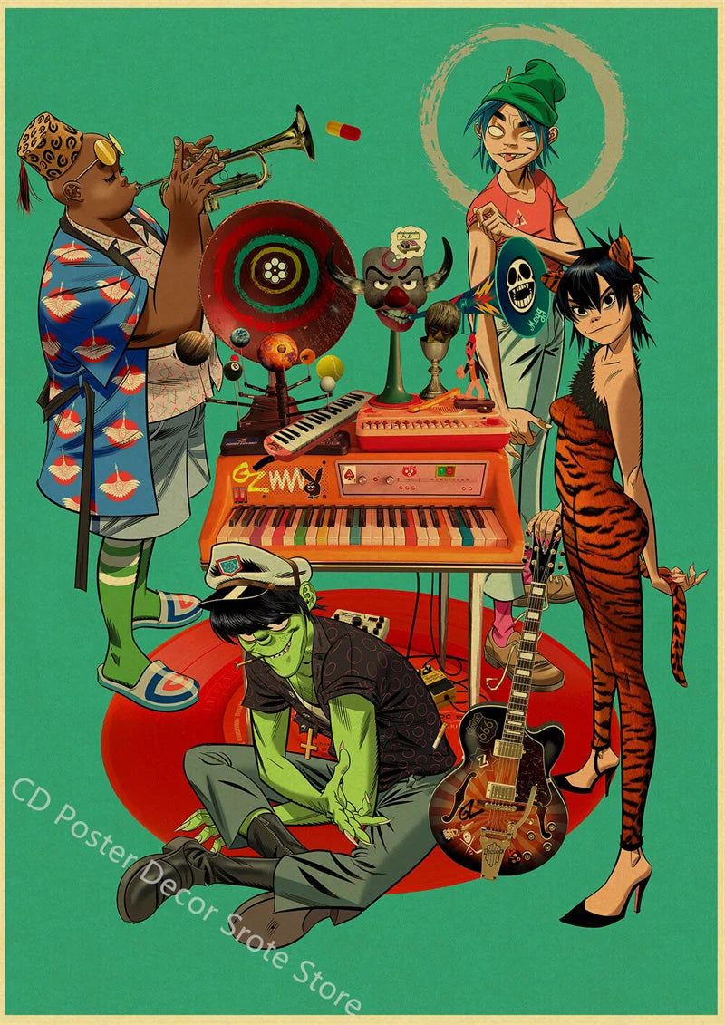 Gorillaz Retro Posters - Demon Days Kraft Paper Vintage Music Prints for Home Room Bar Club Decor