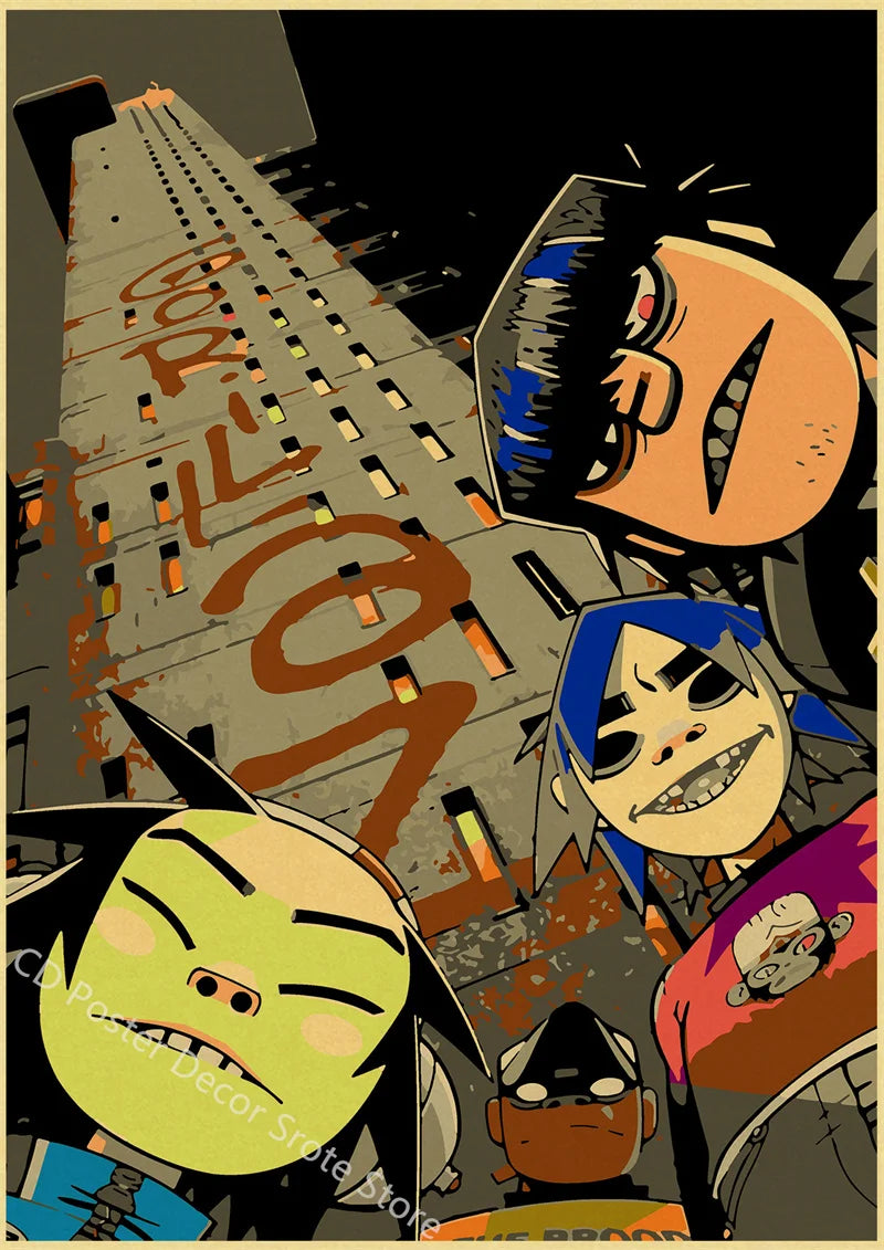 Gorillaz Retro Posters - Demon Days Kraft Paper Vintage Music Prints for Home Room Bar Club Decor