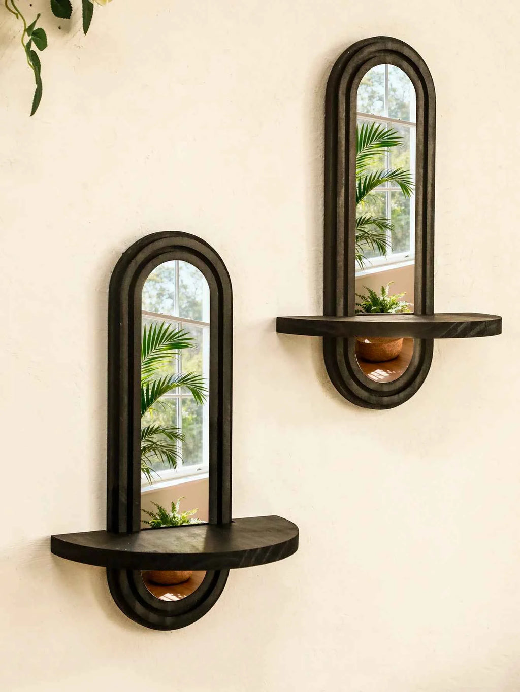 Black Arched Wall Shelves Modern Geometric Design Wall Mirror Home Decorative Wall-Mounted Mirror for Living Room & Bedroom Gift