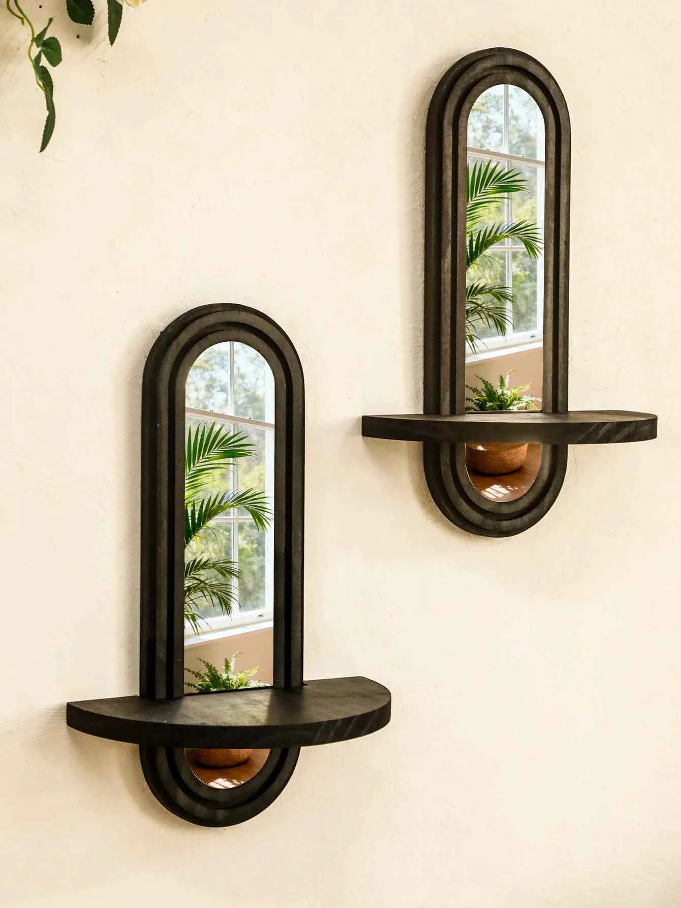 Black Arched Wall Shelves Modern Geometric Design Wall Mirror Home Decorative Wall-Mounted Mirror for Living Room & Bedroom Gift