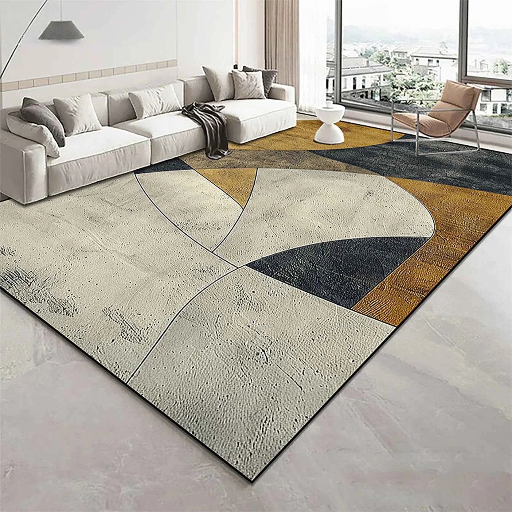 Modern Golden Geometry Carpet for Living Room Light Luxury Rugs for Bedroom Decor Large Area Lounge Sofa Side Floor Mats 200x300