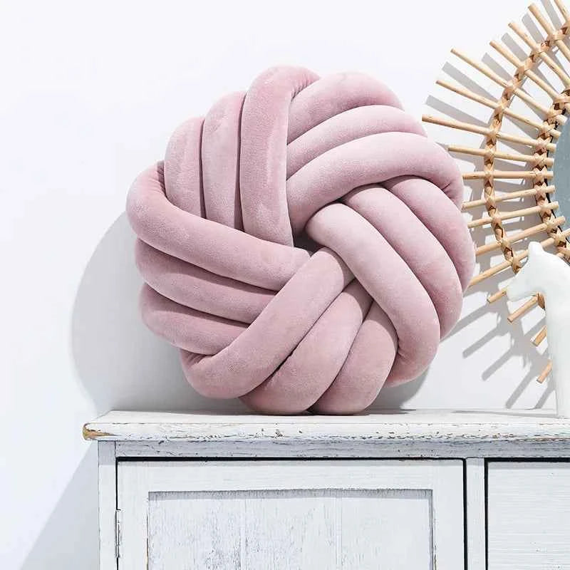 Cream Coffee Knot Pillow Ball Large Decorative Throw Pillows Velvet Round Knotted Pillow for Home Bed Room Couch Decor Office