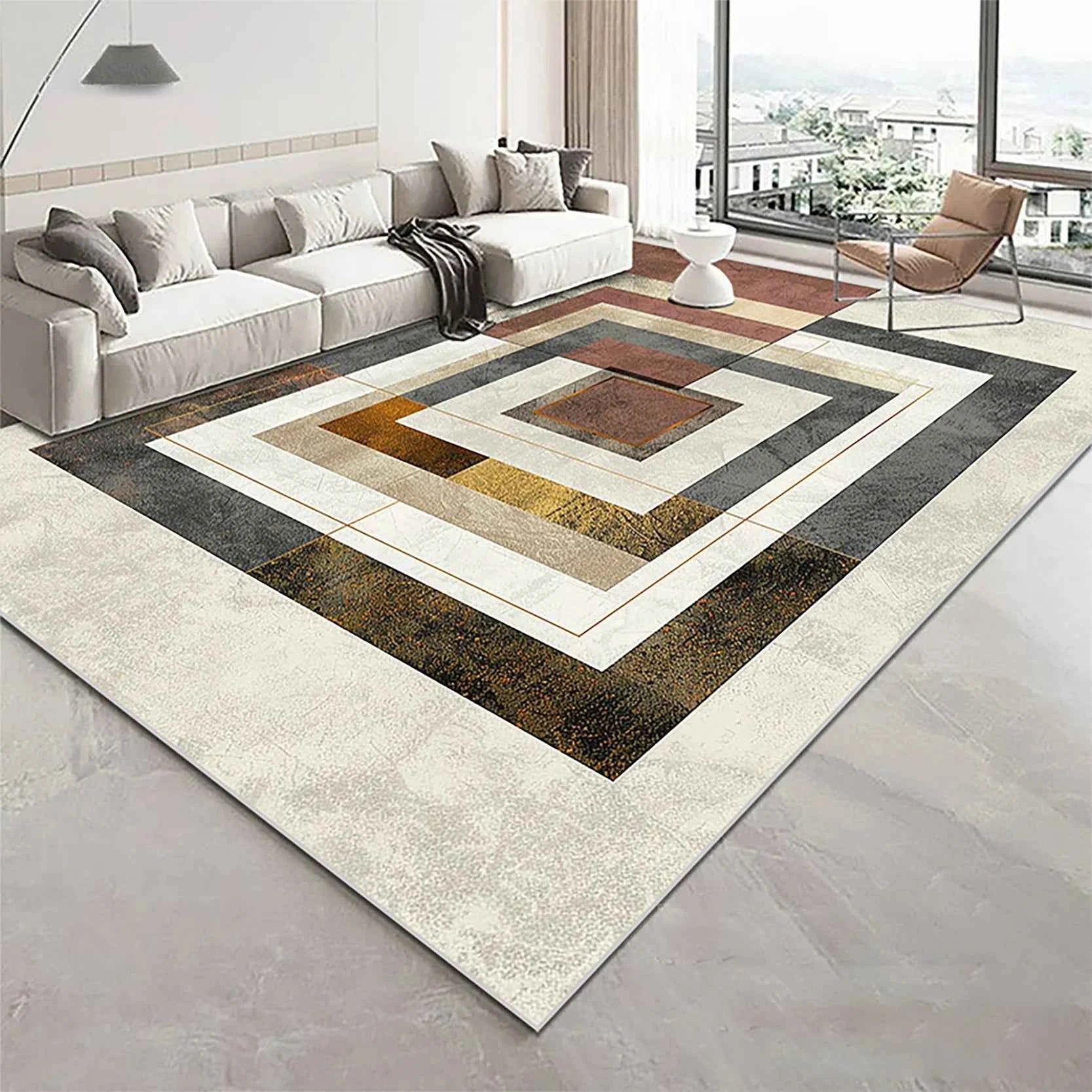 Modern Golden Geometry Carpet for Living Room Light Luxury Rugs for Bedroom Decor Large Area Lounge Sofa Side Floor Mats 200x300