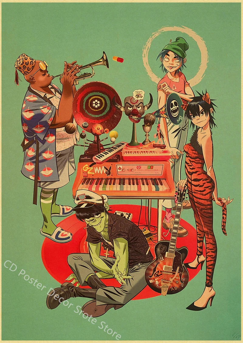 Gorillaz Retro Posters - Demon Days Kraft Paper Vintage Music Prints for Home Room Bar Club Decor