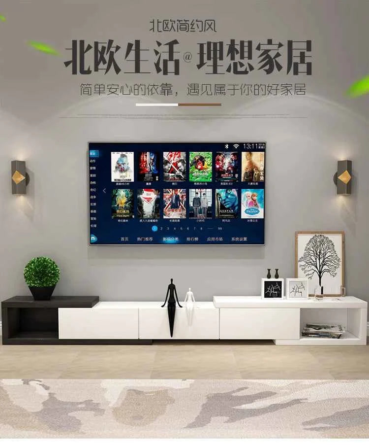 Retractable Modern Tv Stand Hiding Handles Media Cabinet Floor Tv Stand Black High End Mobili Per La Casa Home Furniture
