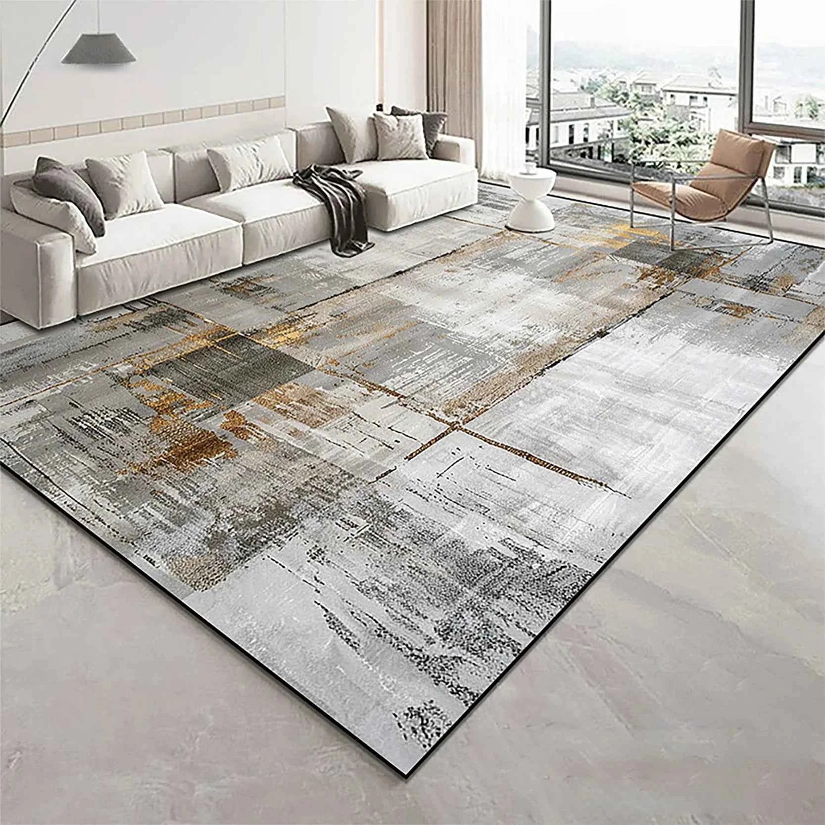 Modern Golden Geometry Carpet for Living Room Light Luxury Rugs for Bedroom Decor Large Area Lounge Sofa Side Floor Mats 200x300